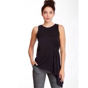 Trina Turk Asymmetrical Black Silk Sleeveless Blouse Top Size Medium